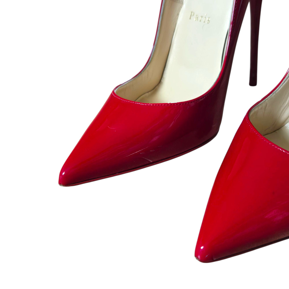 Christian Louboutin Patent Leather Pointed-Toe Stiletto Pumps in Red - Picture 4 of 15